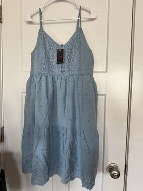 Levi's Light Blue Eyelet Mini Dress with Spaghetti Straps